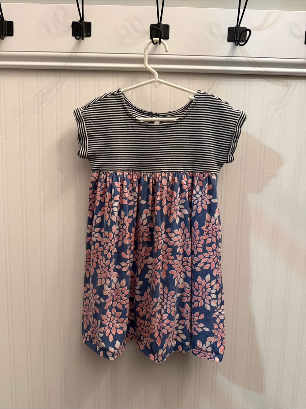 Tea Collection Navy and Pink Floral Stripe Bodice Dress